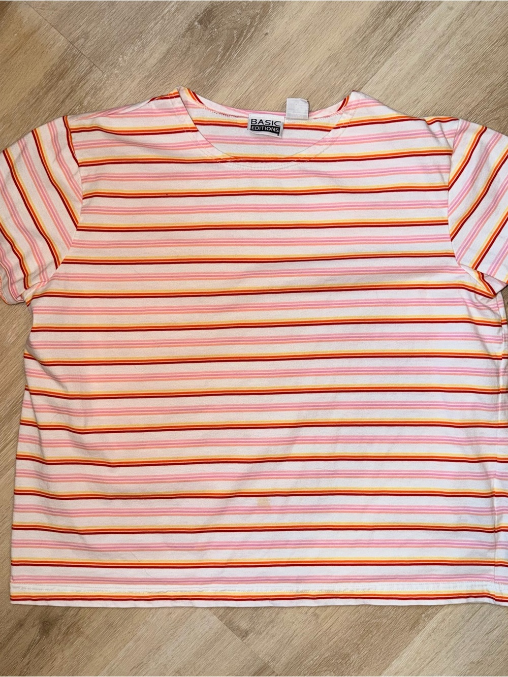 Basic Editions Vintage Striped Baby Tee Y2K Orange Pink Red L